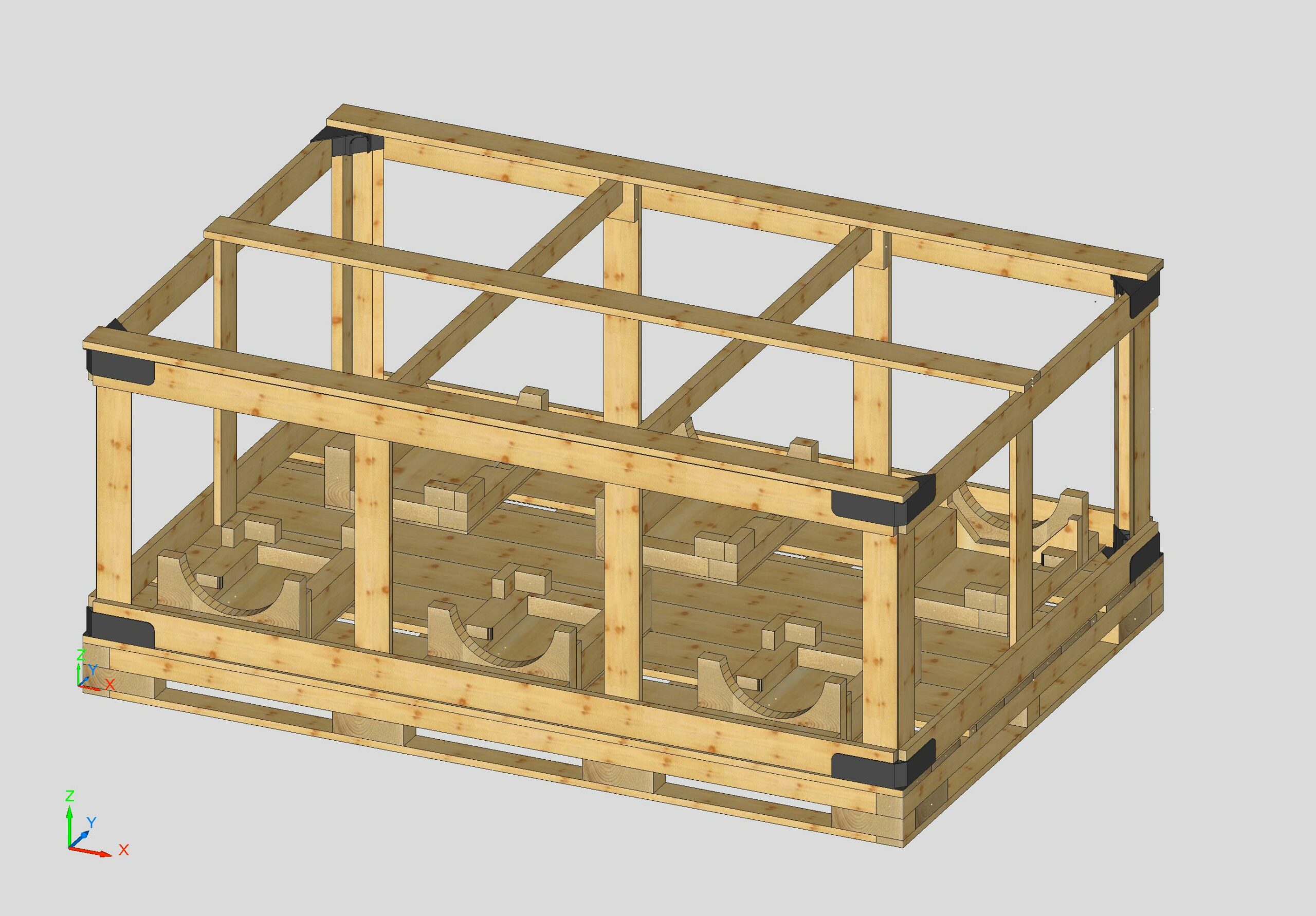 Plano 3D de jaula de madera